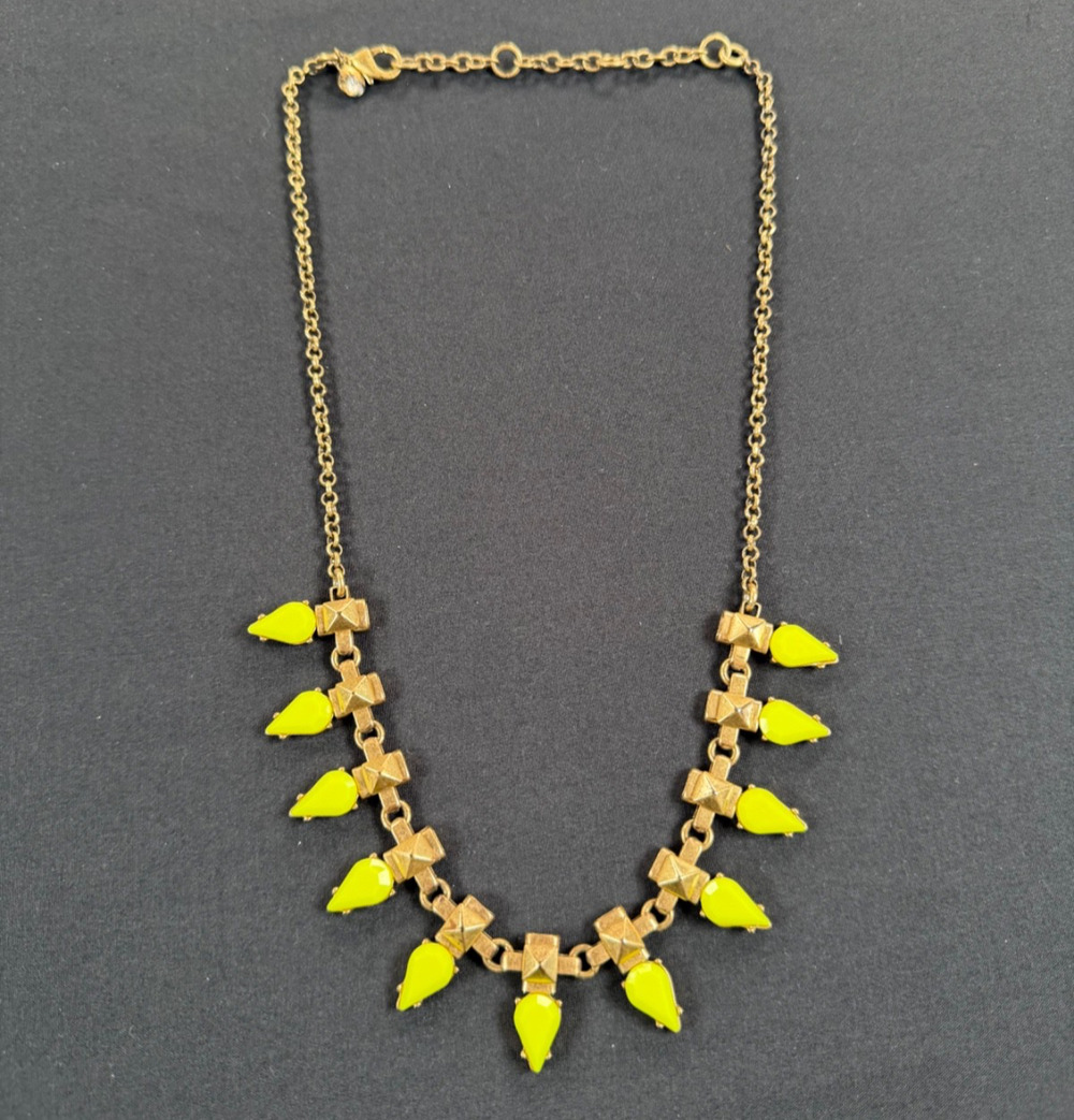J.Crew Necklace Gold Tone + Chartreuse Bib Statement Necklace